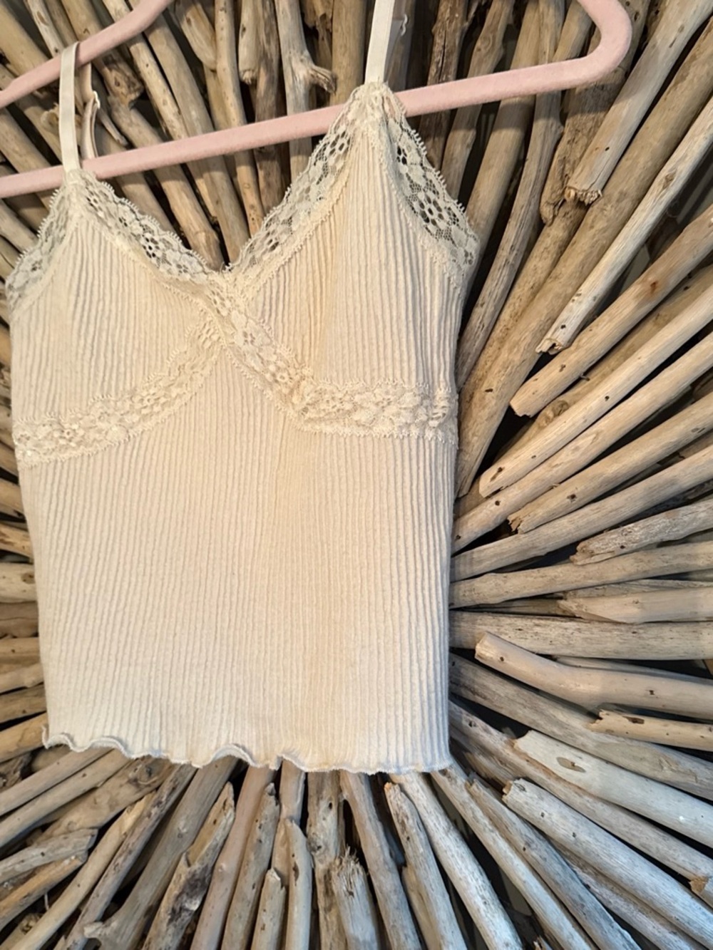 Urban Outfitters Cream Ribbed Lace-Trim Cami